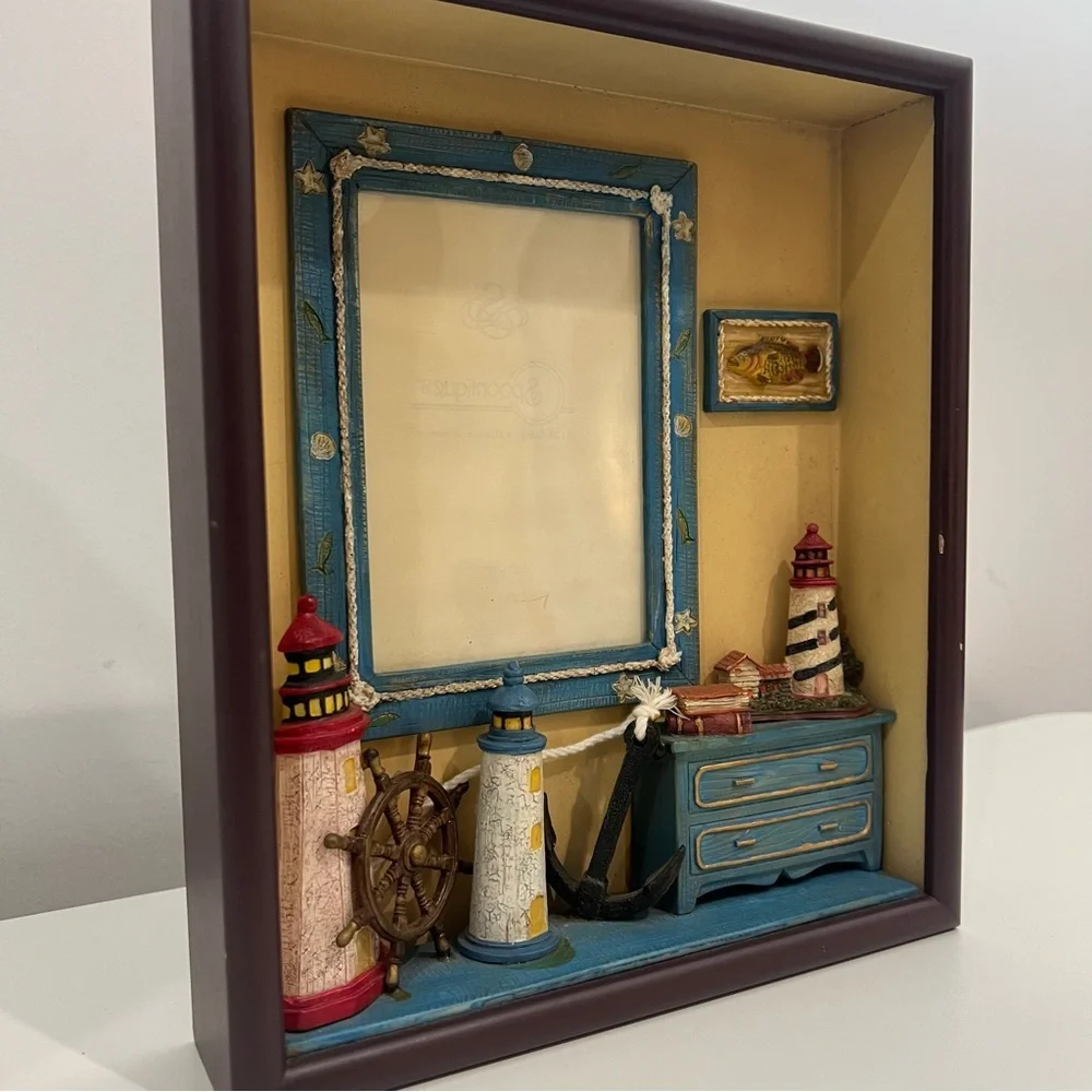 Alco Vintage Nautical 3D Shadowbox Photo Frame Beach Lighthouse Decor